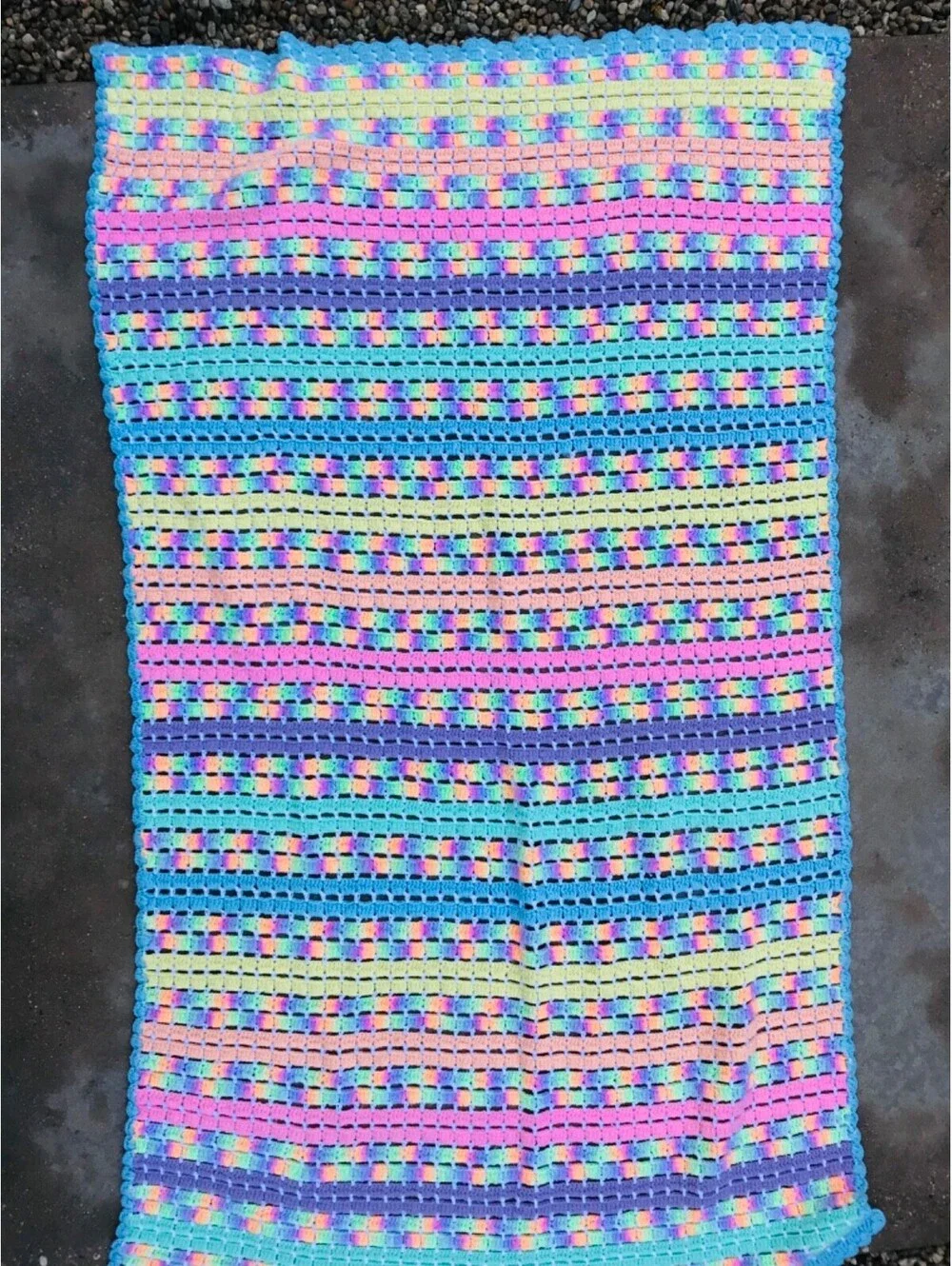 Vintage Hand Knit Crocheted Lap Blanket Vibrant Color 40